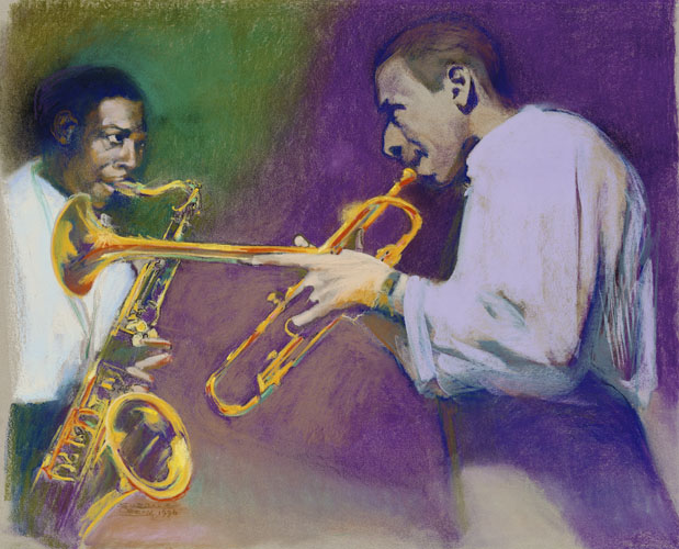 John Coltrane - Lee Morgan pastel Hornplay.jpg